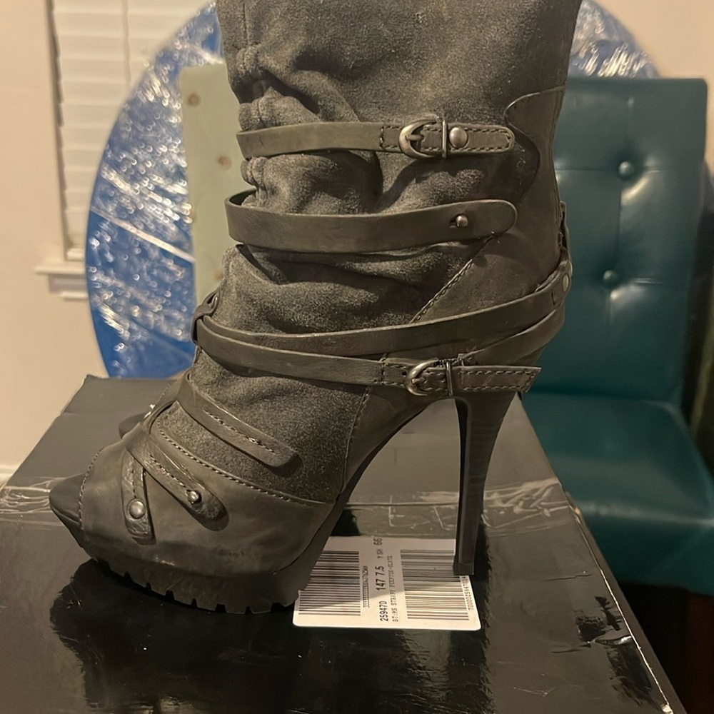 New Gunmetal Off Black Peep toe Bootie.